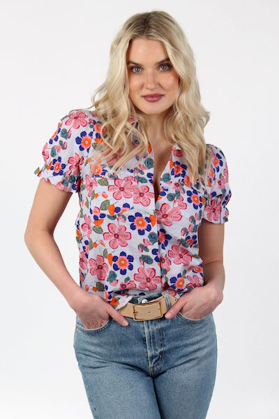 Calico Floral Ruffles Pocket Shirt, e.Allen, Nashville, Franklin, Murfreesboro