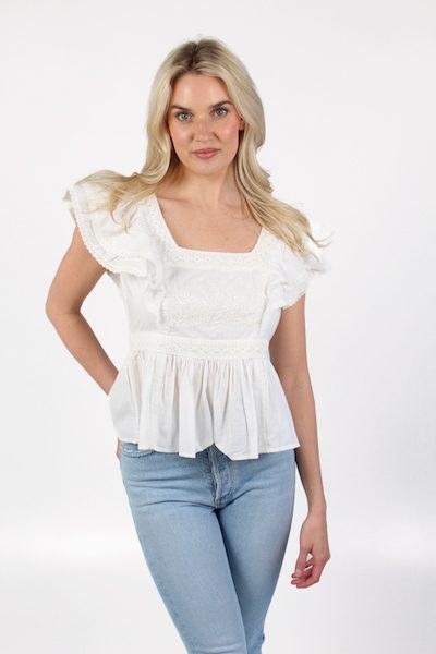 Elana Embroidered Fluted Top, French Connection, e.Allen, Nashville, franklin, Murfreesboro