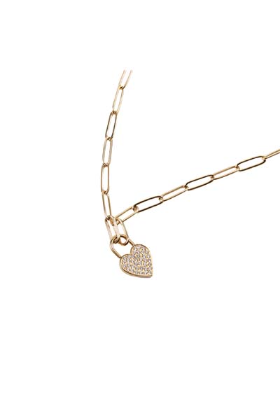 Pave Heart Paperclip Necklace